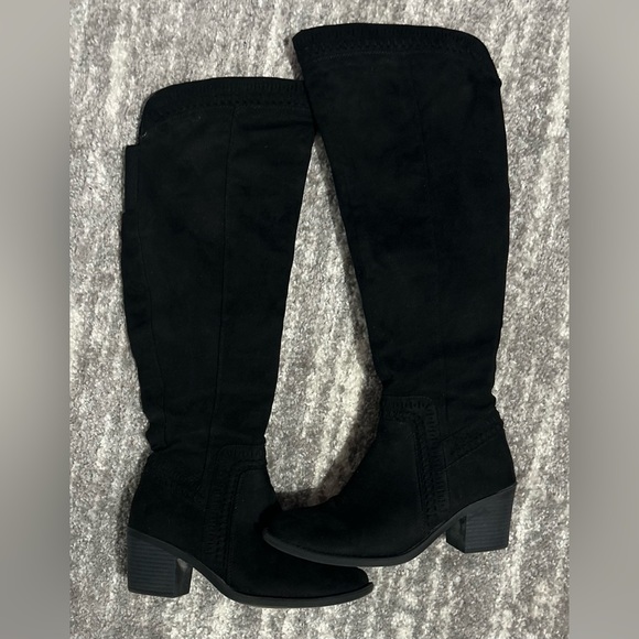 black faux suede over the knee boots